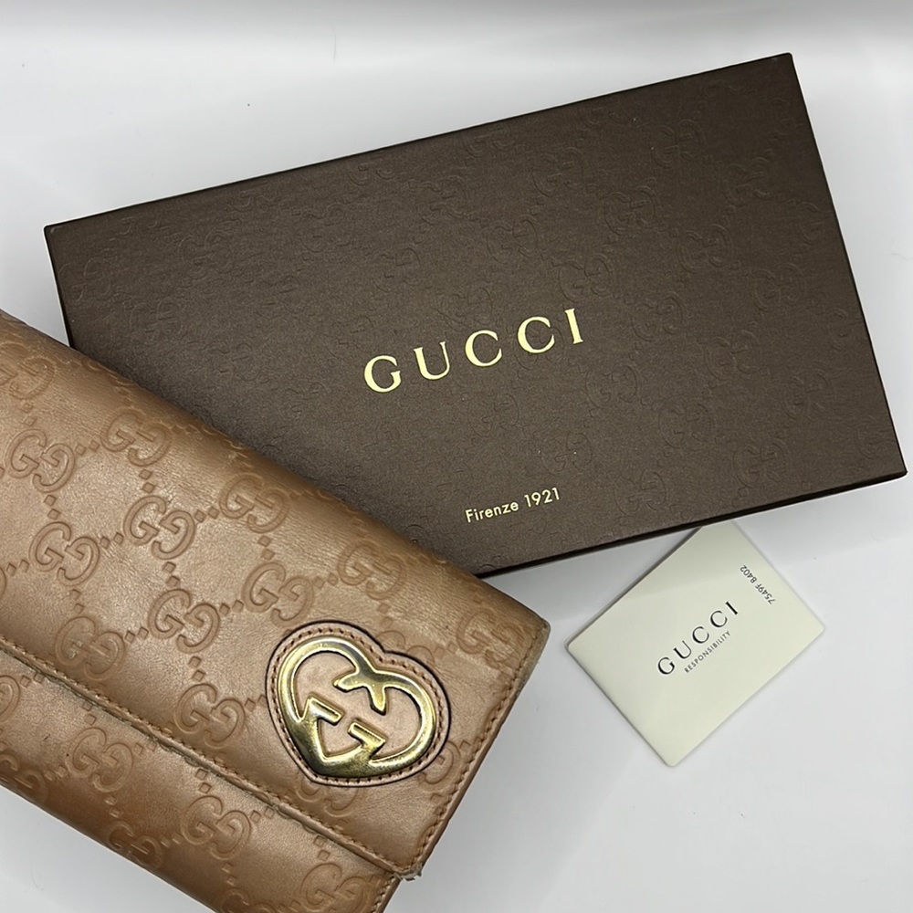 Gucci Tan Rose Gold Guccissima Leather Long Wallet